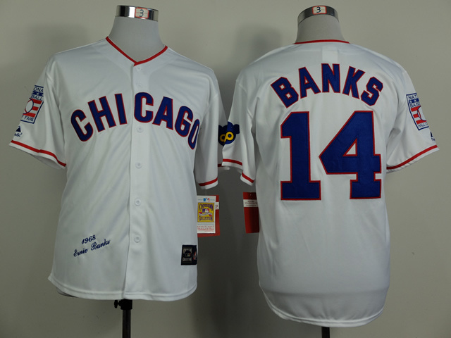 Men Chicago Cubs #14 Banks White Throwback 1968 MLB Jerseys->chicago cubs->MLB Jersey